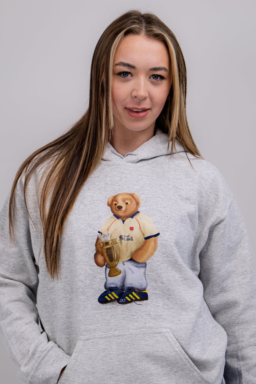 woman wearing teds arsenal hoodie 
